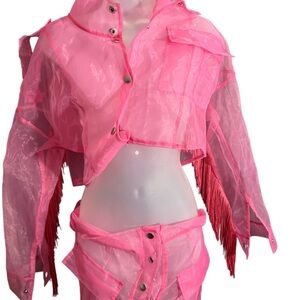 Stylish Pink Sheer Jacket & Skirt